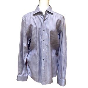 Robert Graham Mens Flip Cuff Green,Purple and White Striped Button Down shirt L